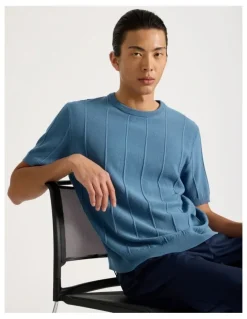 Blaq Drop Needle Knit T-Shirt in Blue