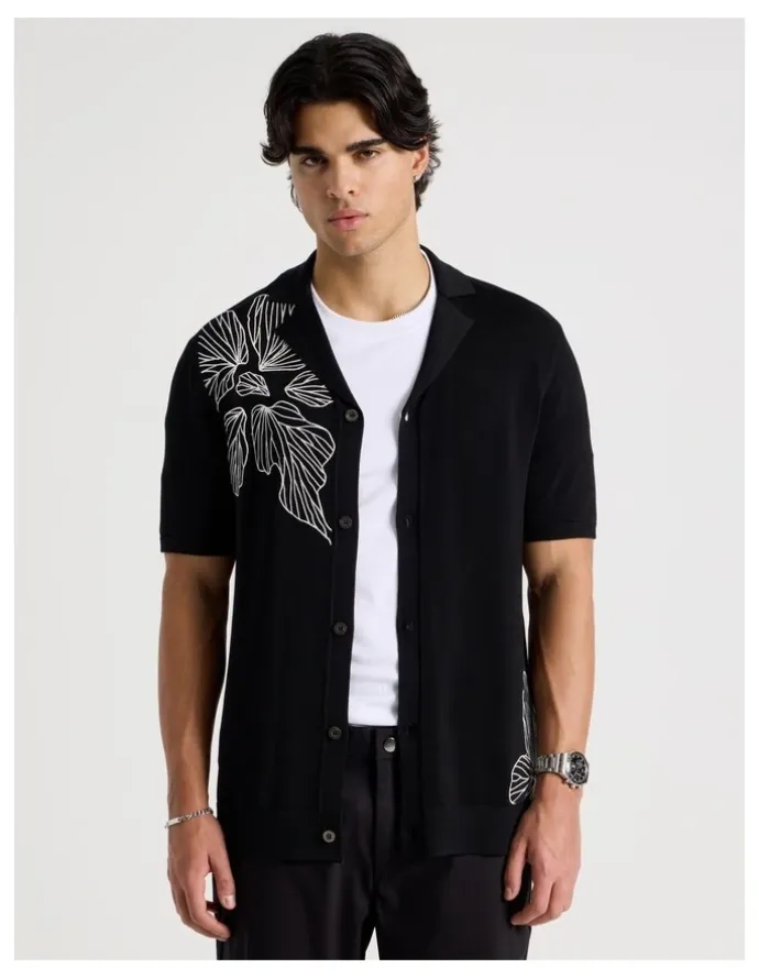 Blaq Embroidered Knit Short Sleeve Shirt in Black
