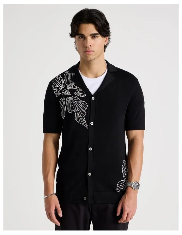 Blaq Embroidered Knit Short Sleeve Shirt in Black