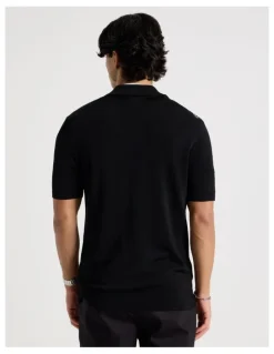 Blaq Embroidered Knit Short Sleeve Shirt in Black