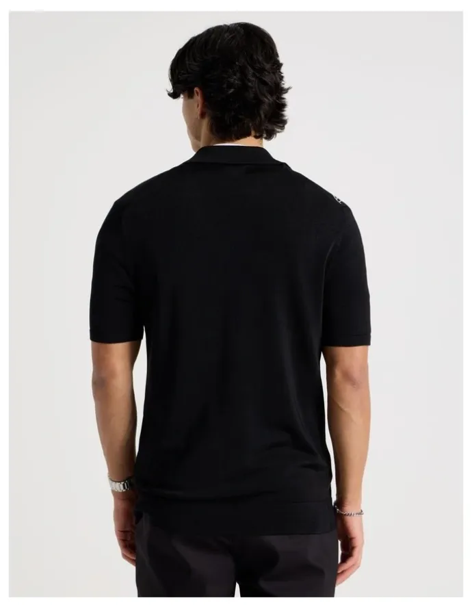 Blaq Embroidered Knit Short Sleeve Shirt in Black