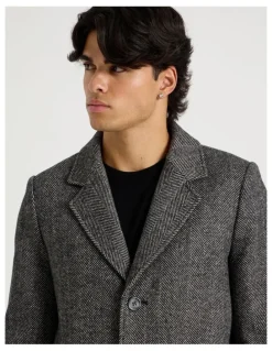 Blaq Herringbone Wool Blend Coat in Grey