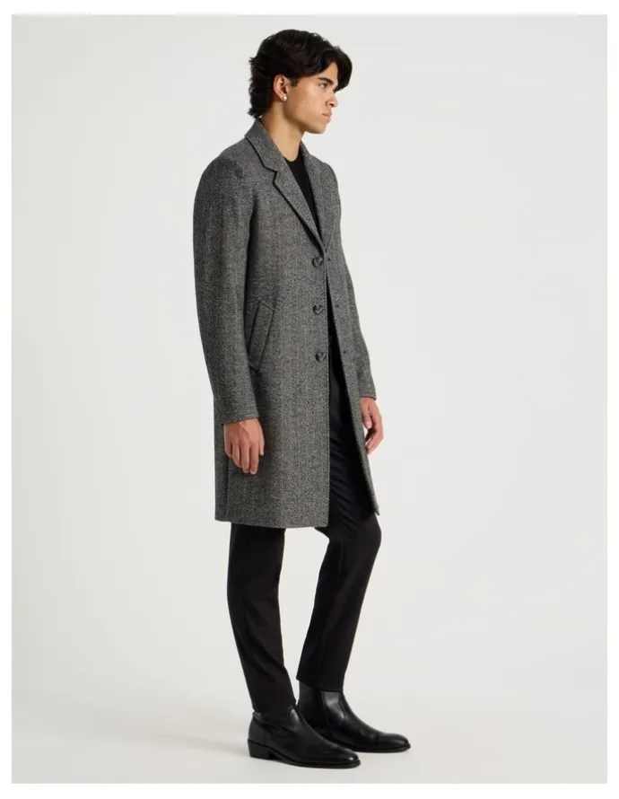 Blaq Herringbone Wool Blend Coat in Grey