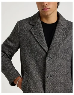 Blaq Herringbone Wool Blend Coat in Grey