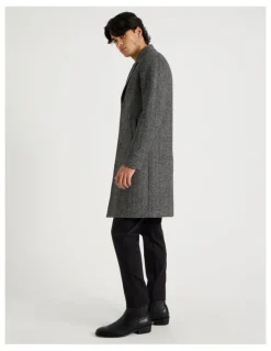 Blaq Herringbone Wool Blend Coat in Grey