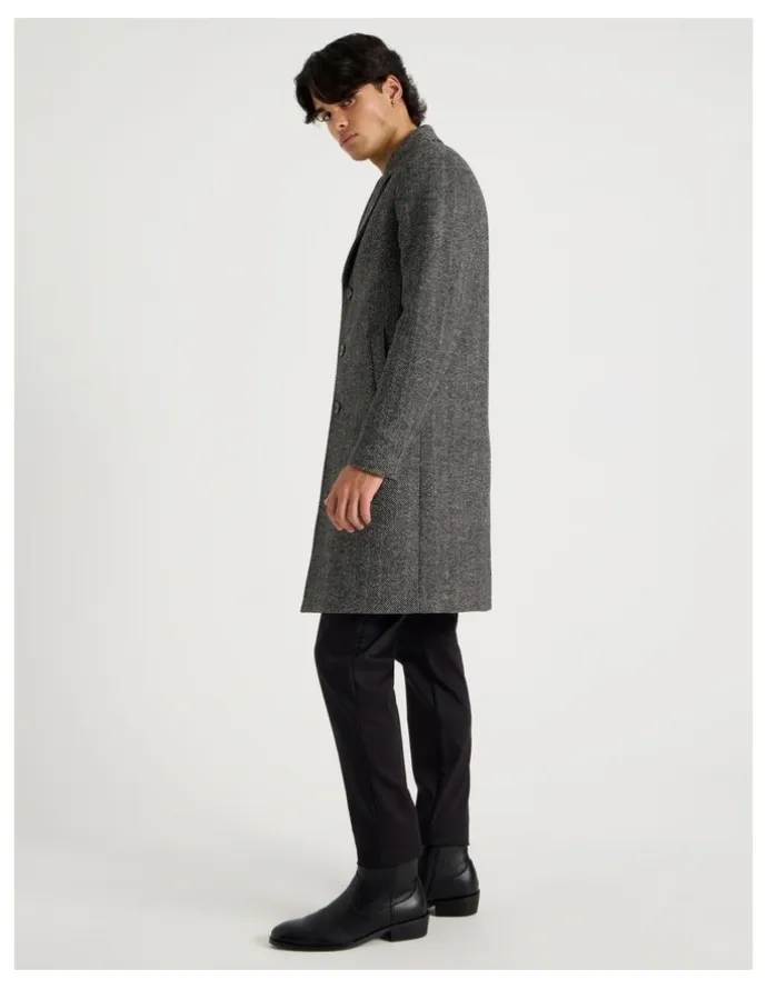 Blaq Herringbone Wool Blend Coat in Grey