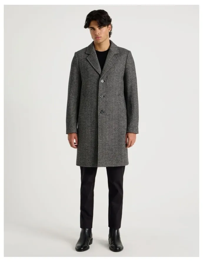 Blaq Herringbone Wool Blend Coat in Grey