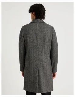 Blaq Herringbone Wool Blend Coat in Grey