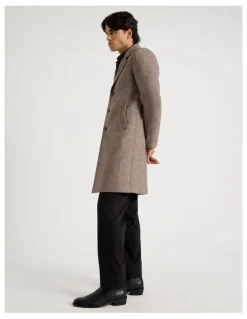 Blaq Herringbone Wool Blend Coat in Brown