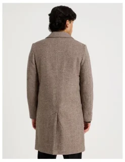 Blaq Herringbone Wool Blend Coat in Brown