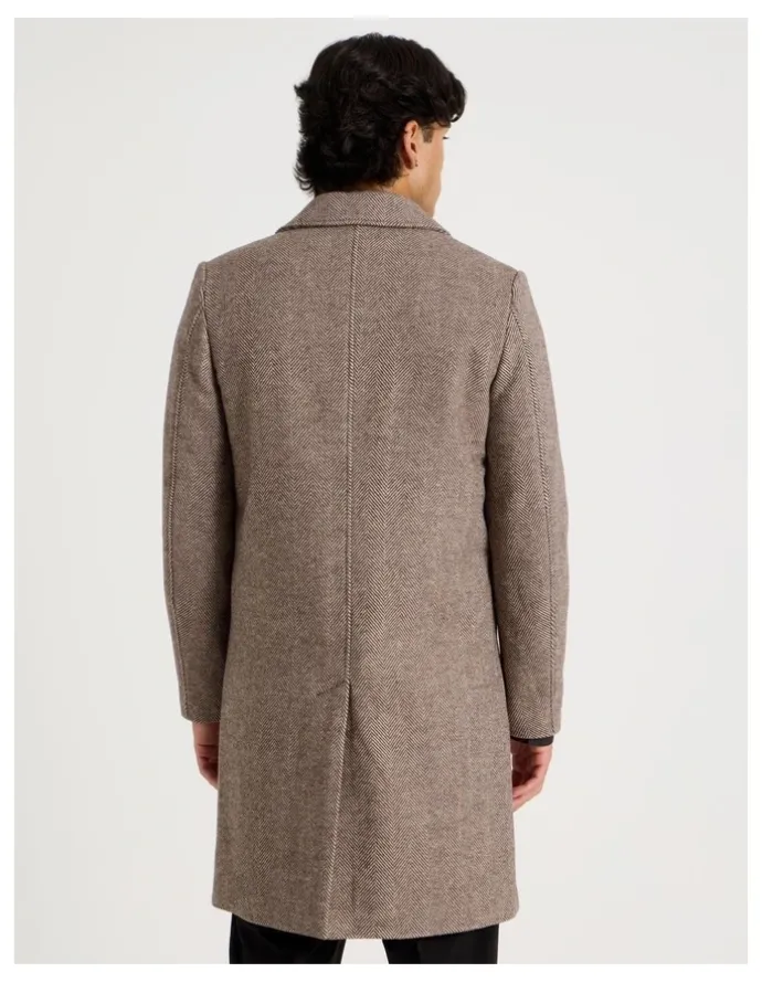 Blaq Herringbone Wool Blend Coat in Brown