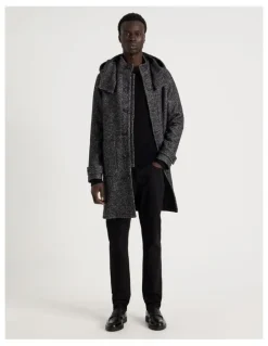 Blaq Hooded Textured Coat in Black