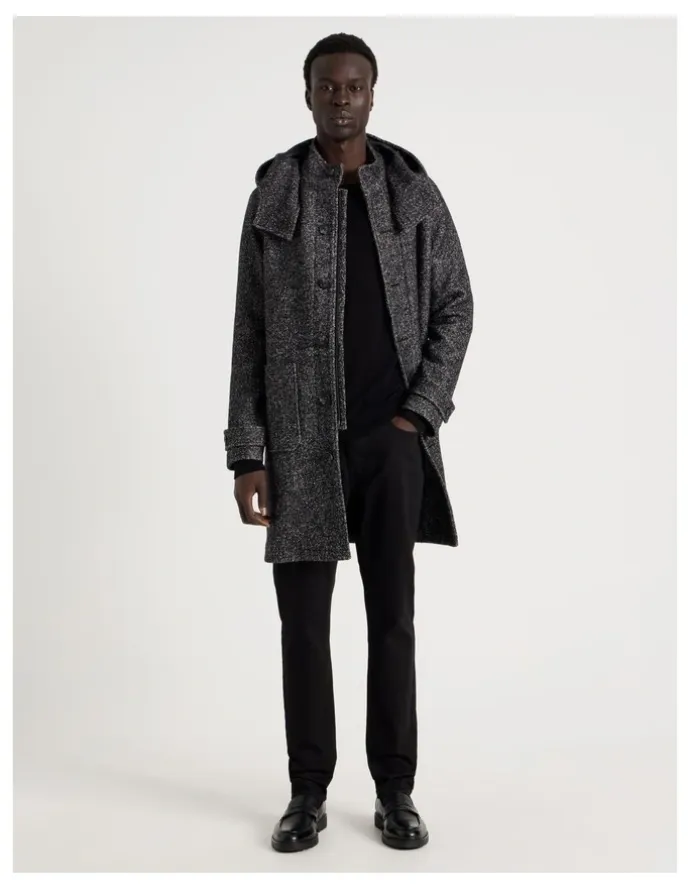 Blaq Hooded Textured Coat in Black