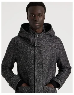 Blaq Hooded Textured Coat in Black