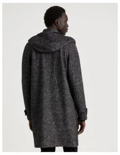 Blaq Hooded Textured Coat in Black