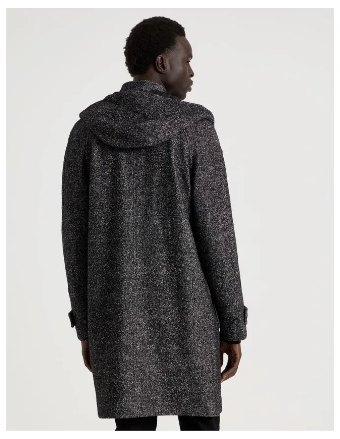 Blaq Hooded Textured Coat in Black