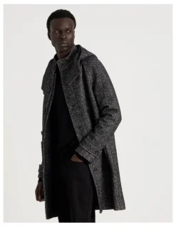 Blaq Hooded Textured Coat in Black