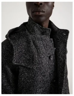 Blaq Hooded Textured Coat in Black