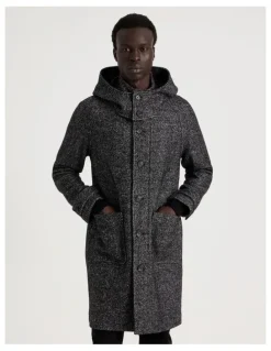 Blaq Hooded Textured Coat in Black