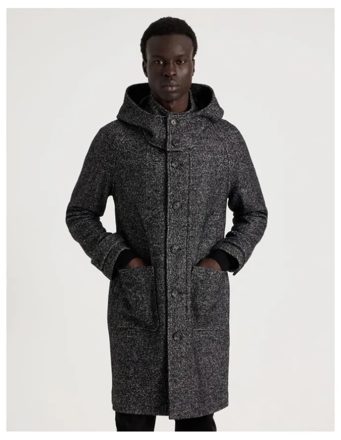 Blaq Hooded Textured Coat in Black