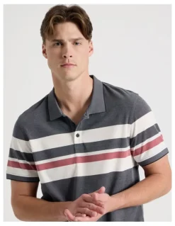 Blaq Jersey Chest Stripe Polo in Navy