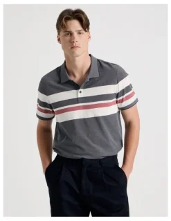 Blaq Jersey Chest Stripe Polo in Navy