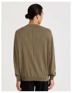 Blaq Johnny Collar Long Sleeve Knit Polo in Beige