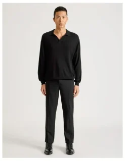 Blaq Johnny Collar Long Sleeve Knit Polo in Black