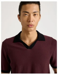 Blaq Johnny Collar Short Sleeve Knit Polo in Burgundy