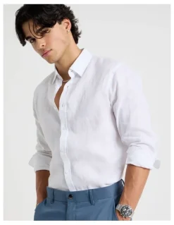 Blaq Linen Long Sleeve Shirt in White