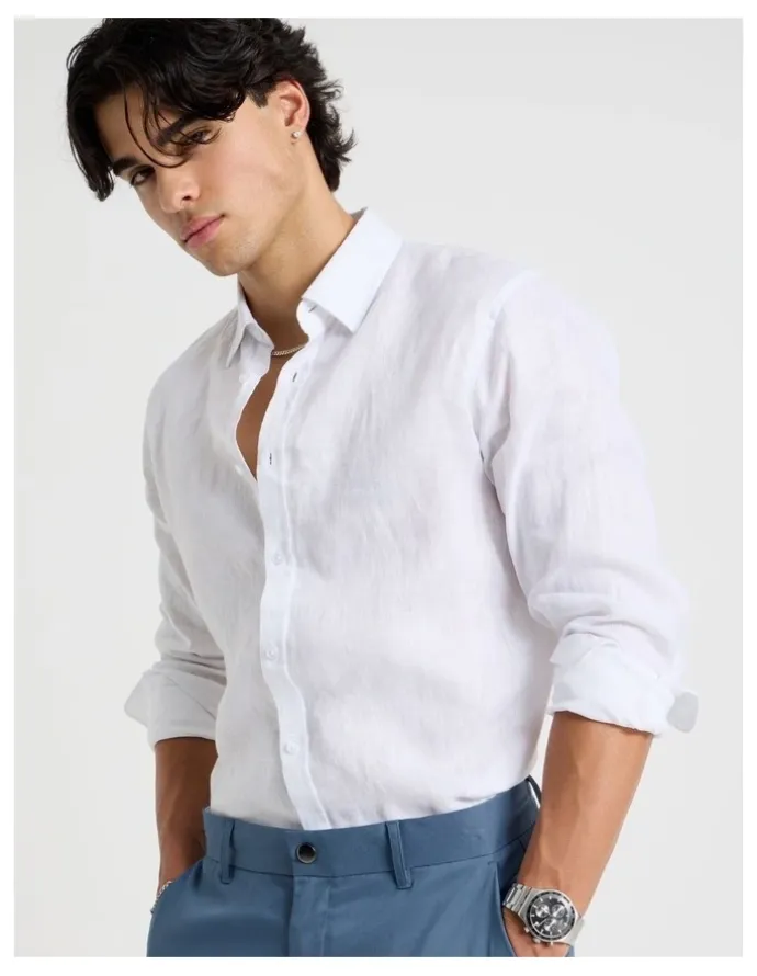 Blaq Linen Long Sleeve Shirt in White