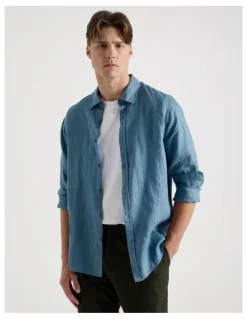 Blaq Linen Long Sleeve Shirt in Dusty Blue