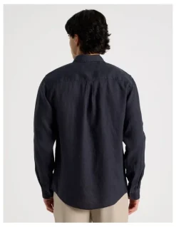 Blaq Linen Long Sleeve Shirt in Navy
