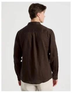Blaq Linen Long Sleeve Shirt in Chocolate