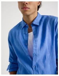 Blaq Linen Long Sleeve Shirt in Light Blue