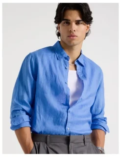 Blaq Linen Long Sleeve Shirt in Light Blue