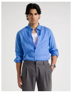 Blaq Linen Long Sleeve Shirt in Light Blue