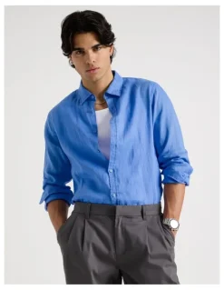 Blaq Linen Long Sleeve Shirt in Light Blue