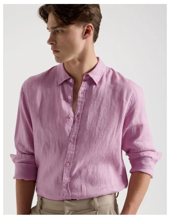 Blaq Linen Long Sleeve Shirt in Pink