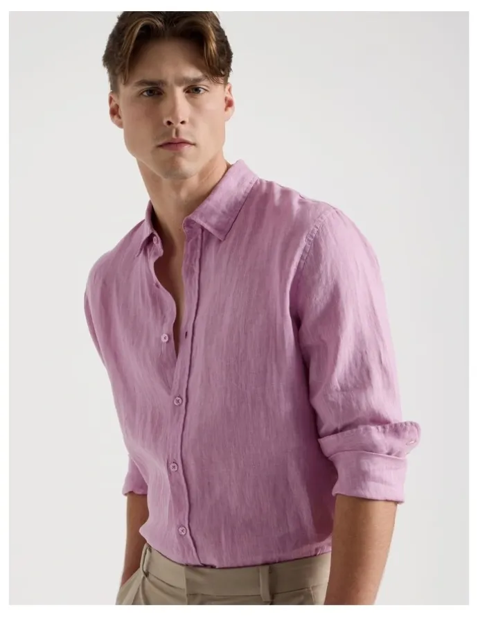 Blaq Linen Long Sleeve Shirt in Pink