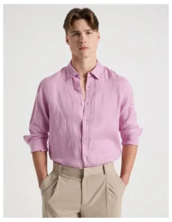 Blaq Linen Long Sleeve Shirt in Pink