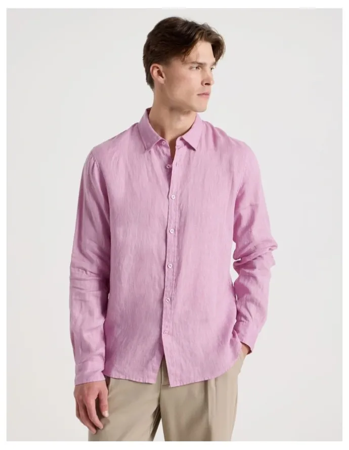 Blaq Linen Long Sleeve Shirt in Pink