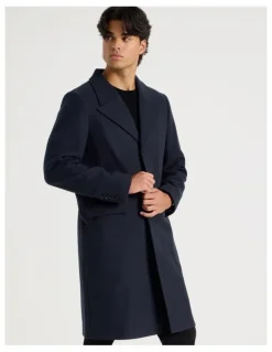 Blaq Longline Car Coat in Navy