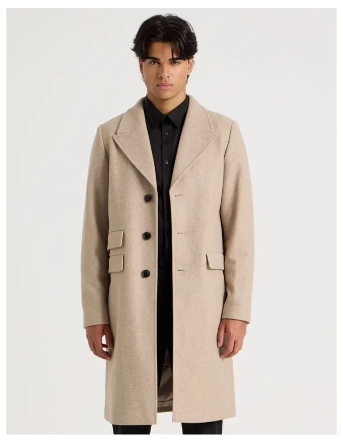 Blaq Longline Car Coat in Oatmeal