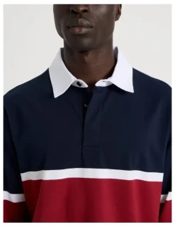 Blaq Long Sleeve Rugby Polo in Navy