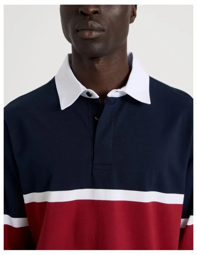 Blaq Long Sleeve Rugby Polo in Navy