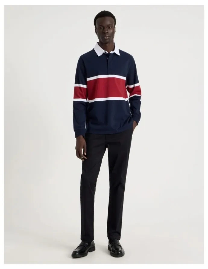 Blaq Long Sleeve Rugby Polo in Navy