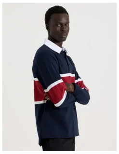 Blaq Long Sleeve Rugby Polo in Navy