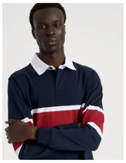 Blaq Long Sleeve Rugby Polo in Navy