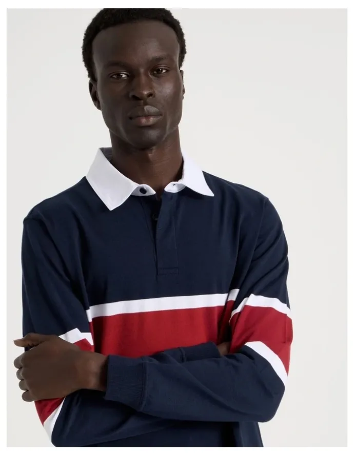 Blaq Long Sleeve Rugby Polo in Navy